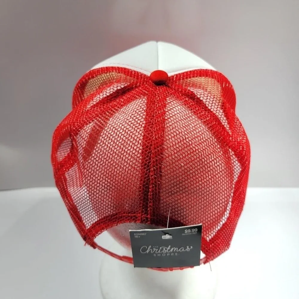 The Christmas Shoppe Hat Cap Trucker Snap Back One Size Red Bow Christmas